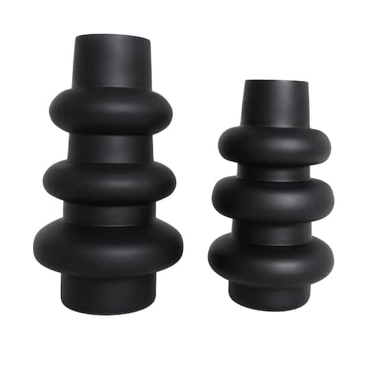 Black Bubble Ribbed Glass Vase Set